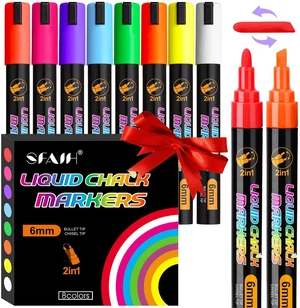 Liquid Chalk Markers for Blackboard, 8 Colors 6mm Reversible Tip Wet Erase No Residue, Opaque Chalkboard Marker for Chalkboard, Bistro Menu, Business Sign, Glass, Label, Non-Toxic No Dust Liquid Chalk Markers for Blackboard, 8 Colors 6mm Reversible Tip Wet Erase No Residue, Opaque Chalkboard Marker for Chalkboard, Bistro Menu, Business Sign, Glass, Label, Non-Toxic No Dust