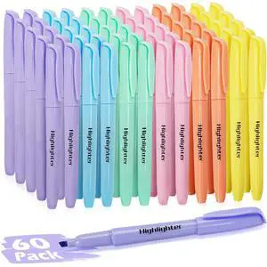 60 Pack Highlighters, Pastel Highlighter Assorted Colors, Chisel Tip, No Bleed Quick Dry Highlighter Markers, Bulk Highlighters for School Supplies, Teachers, Office, Classroom Must Have 60 Pack Highlighters, Pastel Highlighter Assorted Colors, Chisel Tip, No Bleed Quick Dry Highlighter Markers, Bulk Highlighters for School Supplies, Teachers, Office, Classroom Must Have
