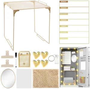 Gold Locker Accessories Kit,14 Pcs Storage Organizer, Heart Style Magnetic Whiteboard, Shelf, Course Schedule, Mirror, Pen Holder, Dry Erase Pen, Rug, Clips, Light String Gold Locker Accessories Kit,14 Pcs Storage Organizer, Heart Style Magnetic Whiteboard, Shelf, Course Schedule, Mirror, Pen Holder, Dry Erase Pen, Rug, Clips, Light String