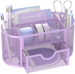 Mesh Desk Organizer with Drawer, 9-Compartment Pen Holder for Desk, Purple Pull-Out Drawer Stores Pens, Pencils, Clips, Notes, and Small Office or School Supplies in One Compact Desk Caddy Mesh Desk Organizer with Drawer, 9-Compartment Pen Holder for Desk, Purple Pull-Out Drawer Stores Pens, Pencils, Clips, Notes, and Small Office or School Supplies in One Compact Desk Caddy