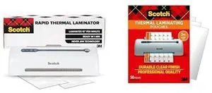 Bundle of Thermal Laminator, Ready in 1 Min, Never Jam Tech, 9 in, Incl 2 Pouches (TL909X-EF) + Thermal Laminating Pouches, 50 Ct, 3 mil., Fits Letter Sized (8.9 in. × 11.4 in.) Paper Bundle of Thermal Laminator, Ready in 1 Min, Never Jam Tech, 9 in, Incl 2 Pouches (TL909X-EF) + Thermal Laminating Pouches, 50 Ct, 3 mil., Fits Letter Sized (8.9 in. × 11.4 in.) Paper