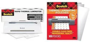 Bundle of Rapid Thermal Laminator, Ready in 1 Minute, Never Jam Technology, 9 inch, 2 Pouches (TL909X-EF), + Thermal Laminating Pouches, 8.9 x 11.4 Inches, Letter Size Sheets, 100-Pack Bundle of Rapid Thermal Laminator, Ready in 1 Minute, Never Jam Technology, 9 inch, 2 Pouches (TL909X-EF), + Thermal Laminating Pouches, 8.9 x 11.4 Inches, Letter Size Sheets, 100-Pack