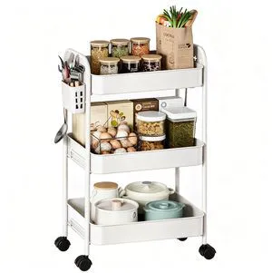 Heavy-Duty Rolling Cart 3 Tier Metal Utility Storage Cart with Casters, Hooks & Hanging Cups, Rolling Storage Organizer for Kitchen Office Craft Snack Book Heavy-Duty Rolling Cart 3 Tier Metal Utility Storage Cart with Casters, Hooks & Hanging Cups, Rolling Storage Organizer for Kitchen Office Craft Snack Book
