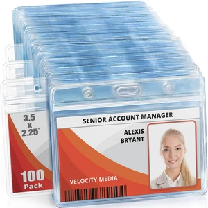 2.25x3.5 Horizontal ID Card & Name Badge Holder - Resealable, 100 Pack clear plastic identification name tag holders, soft edge, zipper seal, pre-punched holes for most lanyard clips 2.25x3.5 Horizontal ID Card & Name Badge Holder - Resealable, 100 Pack clear plastic identification name tag holders, soft edge, zipper seal, pre-punched holes for most lanyard clips