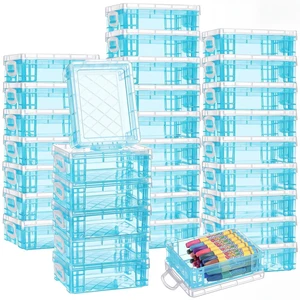 32 Pcs Plastic Crayon Boxes Bulk, Blue Stackable Crayon Holder Case with Snap Lids, Pen Pencil Container Organizer, for Art Craft School Classroom Office Supply 32 Pcs Plastic Crayon Boxes Bulk, Blue Stackable Crayon Holder Case with Snap Lids, Pen Pencil Container Organizer, for Art Craft School Classroom Office Supply