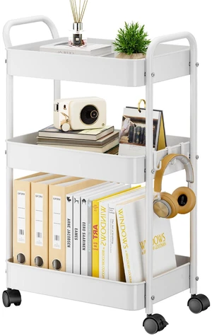 3-Tier Metal Rolling Cart Utility Carts with Wheels White Multifunction Storage Craft Art Cart Organizer for Bedroom, Kitchen, Laundry, Office, Nursery, Bathroom, Easy Assembly 3-Tier Metal Rolling Cart Utility Carts with Wheels White Multifunction Storage Craft Art Cart Organizer for Bedroom, Kitchen, Laundry, Office, Nursery, Bathroom, Easy Assembly