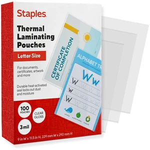 Thermal Laminating Pouches, Letter Size, 3 Mil, 100/Pack 9 x 11.5 inch pouches protect documents for office and school use Thermal Laminating Pouches, Letter Size, 3 Mil, 100/Pack 9 x 11.5 inch pouches protect documents for office and school use