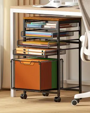 Compact 5-Tier Rolling File Cart, Under Desk Metal Filing Cabinet Printer stand top, sliding mesh trays for binder, letter size file storage, organizer for teachers and home office Compact 5-Tier Rolling File Cart, Under Desk Metal Filing Cabinet Printer stand top, sliding mesh trays for binder, letter size file storage, organizer for teachers and home office