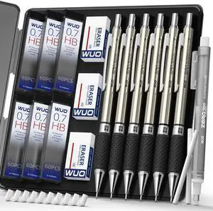 0.7 mm Mechanical Pencil Set with Eraser Pen Storage Case, 6 PCS Metal Drafting Pencils, 360 HB Lead Refills, 3x4B Erasers, 12 Eraser Refills for School Artist Writing Drawing Sketching 0.7 mm Mechanical Pencil Set with Eraser Pen Storage Case, 6 PCS Metal Drafting Pencils, 360 HB Lead Refills, 3x4B Erasers, 12 Eraser Refills for School Artist Writing Drawing Sketching