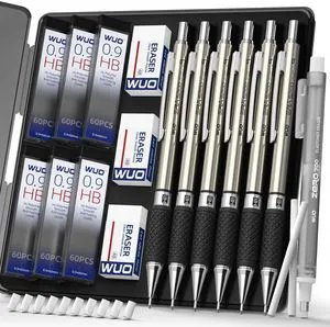 0.9 mm Mechanical Pencil Set with Eraser Pen Storage Case, 6 PCS Metal Drafting Pencils, 360 HB Lead Refills, 3x4B Erasers, 12 Eraser Refills for School Artist Writing Drawing Sketching 0.9 mm Mechanical Pencil Set with Eraser Pen Storage Case, 6 PCS Metal Drafting Pencils, 360 HB Lead Refills, 3x4B Erasers, 12 Eraser Refills for School Artist Writing Drawing Sketching