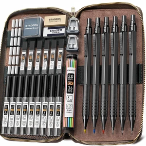30Pcs Black Metal Mechanical Pencil Set with Leather Case 6PCS Art Drafting Pencils, 0.5, 0.7, 0.9, 2.0MM Mechanical Drawing Pencils with 300PCS(6B/4B/2B/HB/2H/4H/Colors)Lead Refills 30Pcs Black Metal Mechanical Pencil Set with Leather Case 6PCS Art Drafting Pencils, 0.5, 0.7, 0.9, 2.0MM Mechanical Drawing Pencils with 300PCS(6B/4B/2B/HB/2H/4H/Colors)Lead Refills