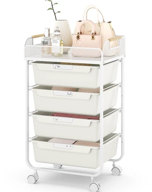 4-Drawer Rolling Storage Cart with Mesh Top,White Utility Craft Organizer Cart on Wheels with 4 DIY Labels, Rolling Drawer Cart for Home Office Classroom Bedroom 4-Drawer Rolling Storage Cart with Mesh Top,White Utility Craft Organizer Cart on Wheels with 4 DIY Labels, Rolling Drawer Cart for Home Office Classroom Bedroom