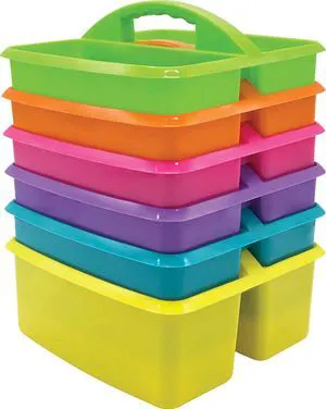 Assorted Bright Colors Portable Plastic Storage Caddy 6-Pack for Classrooms, Kids Room, and Office Organization, (Lime, Orange, Pink, Purple, Teal, and Yellow) 3 Compartment Assorted Bright Colors Portable Plastic Storage Caddy 6-Pack for Classrooms, Kids Room, and Office Organization, (Lime, Orange, Pink, Purple, Teal, and Yellow) 3 Compartment