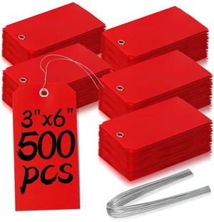 500 Plastic Shipping Tags with Wire - Waterproof Heavy Duty Labels with String Wires - Red, 3x6 500 Plastic Shipping Tags with Wire - Waterproof Heavy Duty Labels with String Wires - Red, 3x6