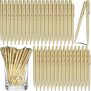 100 Pack Gold Pens Bulk Metal Slim Ballpoint Retractable Black Ink 1.0 mm Ballpoint, Writing at Wedding Guest Book, Business Office Supplies, Professional Metal Finish, Signature Events 100 Pack Gold Pens Bulk Metal Slim Ballpoint Retractable Black Ink 1.0 mm Ballpoint, Writing at Wedding Guest Book, Business Office Supplies, Professional Metal Finish, Signature Events
