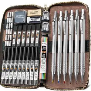 30Pcs Silver Metal Mechanical Pencil Set with Leather Case 6PCS Art Drafting Pencils, 0.5, 0.7, 0.9, 2.0MM Mechanical Drawing Pencils, with 300PCS(6B/4B/2B/HB/2H/4H/Colors)Lead Refills 30Pcs Silver Metal Mechanical Pencil Set with Leather Case 6PCS Art Drafting Pencils, 0.5, 0.7, 0.9, 2.0MM Mechanical Drawing Pencils, with 300PCS(6B/4B/2B/HB/2H/4H/Colors)Lead Refills