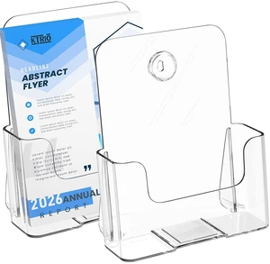 Brochure Holder 6 Inches Wide, Bi-fold Flyer Display Stand, 2 Pack Clear Acrylic, Fits 5.5 x 8.5 and 6 x 9 Pamphlets, Booklets, Journals, Menus, Paper, Desktop / Wall-Mount, Slant Back Brochure Holder 6 Inches Wide, Bi-fold Flyer Display Stand, 2 Pack Clear Acrylic, Fits 5.5 x 8.5 and 6 x 9 Pamphlets, Booklets, Journals, Menus, Paper, Desktop / Wall-Mount, Slant Back