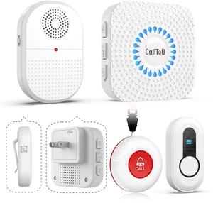 Wireless Caregiver Pager, 2 Call Buttons for Elderly at Home Pendant & Stick-On Emergency Help; Portable Vibration Receiver; Outlet Sound/Flash Chime; Bedside, Bathroom & 500FT Range Wireless Caregiver Pager, 2 Call Buttons for Elderly at Home Pendant & Stick-On Emergency Help; Portable Vibration Receiver; Outlet Sound/Flash Chime; Bedside, Bathroom & 500FT Range