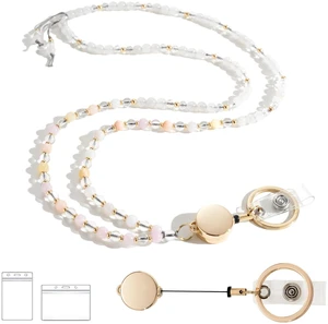 Natural Stone Beaded Lanyards for ID Badges and Keys, Morganite Teacher lanyard for women, 0.8mm double-strand 6-braided cord, 10+ in retractable reel, for nurses, work, travel and cruises Natural Stone Beaded Lanyards for ID Badges and Keys, Morganite Teacher lanyard for women, 0.8mm double-strand 6-braided cord, 10+ in retractable reel, for nurses, work, travel and cruises