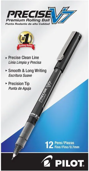 Precise V7, Fine Point 0.7 mm, Black Ink Pens, Pack of 12 rollerball pen for smooth writing, perfect for notes and journaling, smudge resistant rolling ball pen Precise V7, Fine Point 0.7 mm, Black Ink Pens, Pack of 12 rollerball pen for smooth writing, perfect for notes and journaling, smudge resistant rolling ball pen