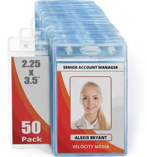 2.25x3.5 Vertical ID Card & Name Badge Holder - Resealable, 50 Pack clear plastic identification name tag holders, soft edge, zipper seal, pre-punched holes for most lanyard clips 2.25x3.5 Vertical ID Card & Name Badge Holder - Resealable, 50 Pack clear plastic identification name tag holders, soft edge, zipper seal, pre-punched holes for most lanyard clips