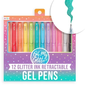 Oh My Glitter Gel Pens, Set of 12, Retractable Ages 6+, Retractable, Cute School and Art Supplies for Girls, Planner Pen with Comfort Grip, for Decorations and Office Use Oh My Glitter Gel Pens, Set of 12, Retractable Ages 6+, Retractable, Cute School and Art Supplies for Girls, Planner Pen with Comfort Grip, for Decorations and Office Use