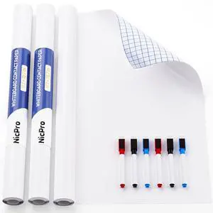2 Pack Dry Erase Whiteboard Sticker Wall Decal 17.7" X 78.7"(6.5 ft) Self-Adhesive White Board Peel Stick Paper to Do List with 6PCS Water-Based Pens for School, Office, Home, Drawing 2 Pack Dry Erase Whiteboard Sticker Wall Decal 17.7" X 78.7"(6.5 ft) Self-Adhesive White Board Peel Stick Paper to Do List with 6PCS Water-Based Pens for School, Office, Home, Drawing