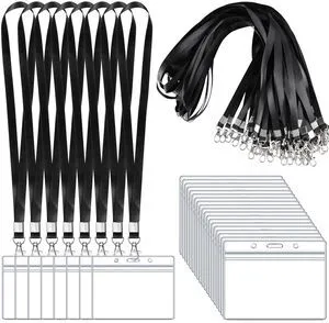 50 Pack Name Tag Lanyards with ID Holders, Black, Horizontal Badge Holder Polyester lanyards, clear waterproof holders, 17.7 in strap, fits cards up to 3.74 x 2.2 in, for school or office 50 Pack Name Tag Lanyards with ID Holders, Black, Horizontal Badge Holder Polyester lanyards, clear waterproof holders, 17.7 in strap, fits cards up to 3.74 x 2.2 in, for school or office