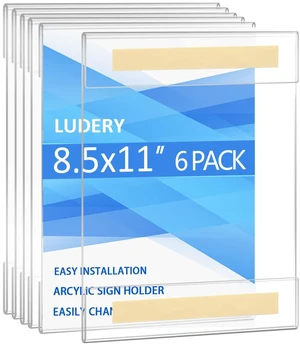 8.5 x 11 Acrylic Wall Mount Sign Holder, Clear Acrylic Plexi Sign Holders with Double Sided Tape Adhesive for Home, Office, Store, Restaurant (6 Pack) 8.5 x 11 Acrylic Wall Mount Sign Holder, Clear Acrylic Plexi Sign Holders with Double Sided Tape Adhesive for Home, Office, Store, Restaurant (6 Pack)