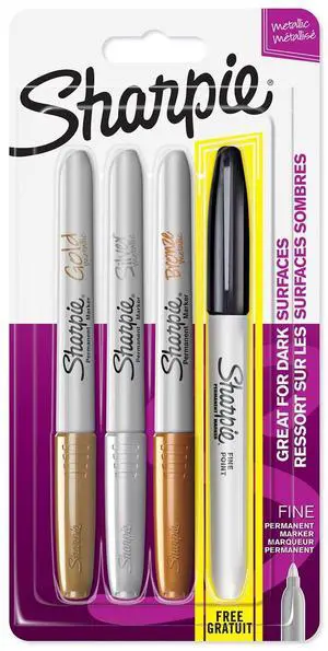 Fine Tip Permanent Marker - Assorted Metallic Colours/Black (Pack of 4) Fine Tip Permanent Marker - Assorted Metallic Colours/Black (Pack of 4)
