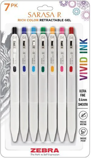 SARASA R Vivid Gel Retractable Pen, Assorted Ink, 0.4mm, 7-Pack Made in Japan, Quick-Drying Smear-Free Ink, Create Deep, Saturated Colors and Smooth Gel Lines, Fine Point Tip (47807) SARASA R Vivid Gel Retractable Pen, Assorted Ink, 0.4mm, 7-Pack Made in Japan, Quick-Drying Smear-Free Ink, Create Deep, Saturated Colors and Smooth Gel Lines, Fine Point Tip (47807)