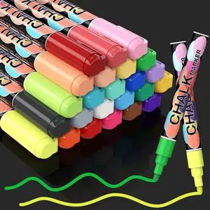 Liquid Chalk Markers Pens - 24 Colors Washable & Wet Erase Neon Chalk Makers for Blackboard, Chalkboard Signs, Glass Window, Graduation Celebration School Kids Art - Erasable Window Markers for Cars Liquid Chalk Markers Pens - 24 Colors Washable & Wet Erase Neon Chalk Makers for Blackboard, Chalkboard Signs, Glass Window, Graduation Celebration School Kids Art - Erasable Window Markers for Cars