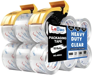 Heavy Duty Packing Tape with Dispenser, Strong HD Clear Packaging Tape, 18 Rolls 1.88 in. x 60 yd. x 2.7MiL, Secure Sealing for Cardboard Moving Boxes Shipping Supplies Heavy Duty Packing Tape with Dispenser, Strong HD Clear Packaging Tape, 18 Rolls 1.88 in. x 60 yd. x 2.7MiL, Secure Sealing for Cardboard Moving Boxes Shipping Supplies