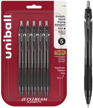 uniball Jetstream Elements Ballpoint Pens, 1.0mm, Black Ink, 5 Pack Gel-smooth quick-drying hybrid ink, smudge-resistant for left-handed writers, contoured comfort grip, acid-free uniball Jetstream Elements Ballpoint Pens, 1.0mm, Black Ink, 5 Pack Gel-smooth quick-drying hybrid ink, smudge-resistant for left-handed writers, contoured comfort grip, acid-free