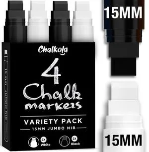 15mm Jumbo Car Window Markers for Glass Washable | 2 White 2 Black 4, 15mm Thick Chalk Pens Safe Erasable Liquid Chalk Markers for Blackboard, Chalkboards, Glass Board, Auto, Mirror, Wedding 15mm Jumbo Car Window Markers for Glass Washable | 2 White 2 Black 4, 15mm Thick Chalk Pens Safe Erasable Liquid Chalk Markers for Blackboard, Chalkboards, Glass Board, Auto, Mirror, Wedding