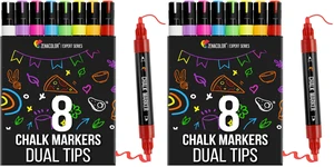 Liquid Chalk Markers - Dual Tips, 8 Vibrant Colors, Non-Toxic, Quick-Drying, Erasable for Blackboard, Windows, Glass, Cars - 24 Labels Included (Pack of 2) Liquid Chalk Markers - Dual Tips, 8 Vibrant Colors, Non-Toxic, Quick-Drying, Erasable for Blackboard, Windows, Glass, Cars - 24 Labels Included (Pack of 2)