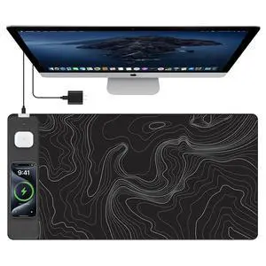 Mouse Pad with Wireless Charging, Large Desk Mat, Black Topographic Map #3 31.5"x15.75" Gaming Waterproof Desk Pad with Smooth Surface, Non-Slip Base, Includes 20W PD Adapter & 6.56ft Woven Cable Mouse Pad with Wireless Charging, Large Desk Mat, Black Topographic Map #3 31.5"x15.75" Gaming Waterproof Desk Pad with Smooth Surface, Non-Slip Base, Includes 20W PD Adapter & 6.56ft Woven Cable