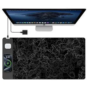 Mouse Pad with Wireless Charging, Large Desk Mat, Black Topographic Map #3 31.5"x15.75" Gaming Waterproof Desk Pad with Smooth Surface, Non-Slip Base, Includes 20W PD Adapter & 6.56ft Woven Cable Mouse Pad with Wireless Charging, Large Desk Mat, Black Topographic Map #3 31.5"x15.75" Gaming Waterproof Desk Pad with Smooth Surface, Non-Slip Base, Includes 20W PD Adapter & 6.56ft Woven Cable