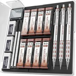 3 Pack Blocky Gear 0.3 mm Metal Mechanical Pencils Set with Case Lead Drafting Pencil with 8 Tube (480PCS) Lead Refills, 4 Erasers, 18 Eraser Refills for Art Writing, Sketching Drawing 3 Pack Blocky Gear 0.3 mm Metal Mechanical Pencils Set with Case Lead Drafting Pencil with 8 Tube (480PCS) Lead Refills, 4 Erasers, 18 Eraser Refills for Art Writing, Sketching Drawing