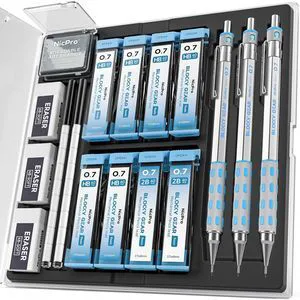 Blocky Gear Mechanical Pencils 0.7 mm with Case, 3 Pack Drafting Pencil with 8 Tube (480PCS) Lead Refills(HB 2B), 4 Erasers, 18 Eraser Refills for Art Writing, Sketching Drawing Blocky Gear Mechanical Pencils 0.7 mm with Case, 3 Pack Drafting Pencil with 8 Tube (480PCS) Lead Refills(HB 2B), 4 Erasers, 18 Eraser Refills for Art Writing, Sketching Drawing