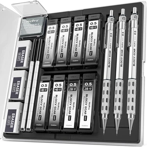 3 Pack Blocky Gear 0.5 mm Metal Mechanical Pencils Set with Case Lead Drafting Pencil with 480PCS Lead Refills(HB 2B), 4 Erasers, 18 Eraser Refills for Art Writing, Sketching Drawing 3 Pack Blocky Gear 0.5 mm Metal Mechanical Pencils Set with Case Lead Drafting Pencil with 480PCS Lead Refills(HB 2B), 4 Erasers, 18 Eraser Refills for Art Writing, Sketching Drawing
