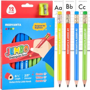 Pre-Sharpened Jumbo Pencils #2, Back to School Supplies, 12 Count Thick Pencils #2 HB for Toddlers Preschoolers Kindergarten, Latex-Free Eraser, First Writing, Triangular, Break-Resistant Pre-Sharpened Jumbo Pencils #2, Back to School Supplies, 12 Count Thick Pencils #2 HB for Toddlers Preschoolers Kindergarten, Latex-Free Eraser, First Writing, Triangular, Break-Resistant