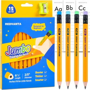 Pre-Sharpened Jumbo Pencils #2, Back to School Supplies, 12 Count Thick Pencils #2 HB for Toddlers Preschoolers Kindergarten, Latex-Free Eraser, First Writing, Triangular, Break-Resistant Pre-Sharpened Jumbo Pencils #2, Back to School Supplies, 12 Count Thick Pencils #2 HB for Toddlers Preschoolers Kindergarten, Latex-Free Eraser, First Writing, Triangular, Break-Resistant