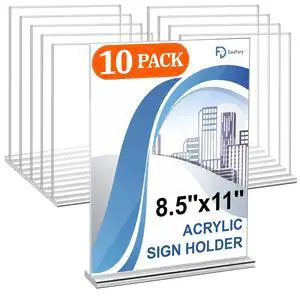 Acrylic Sign Holder 8.5 x 11 Inches 10 Pack, Double-Sided Stand up Table Top Paper Holder, Store Sign Holders, Plastic Sign Display for Restaurants, Hotels, Office Acrylic Sign Holder 8.5 x 11 Inches 10 Pack, Double-Sided Stand up Table Top Paper Holder, Store Sign Holders, Plastic Sign Display for Restaurants, Hotels, Office