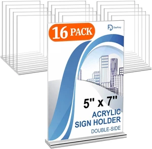 Acrylic Sign Holder 5 x 7, 16 Pack Double-Sided Display Clear T Shape Table Sign Stand, Table Number Holder and Reserved Sign Display for Weddings, Restaurants and Events Acrylic Sign Holder 5 x 7, 16 Pack Double-Sided Display Clear T Shape Table Sign Stand, Table Number Holder and Reserved Sign Display for Weddings, Restaurants and Events