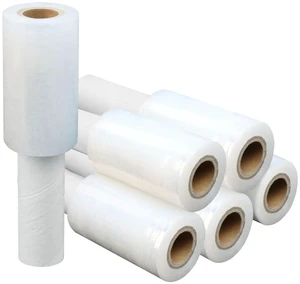 Stretch Film 4" × 1500 ft, Shrink Wrap Rolls with Handle, 80 Gauge 6 Pack Lightweight Plastic Wrap for Moving, Waste-Free Stretch Film 4" × 1500 ft, Shrink Wrap Rolls with Handle, 80 Gauge 6 Pack Lightweight Plastic Wrap for Moving, Waste-Free