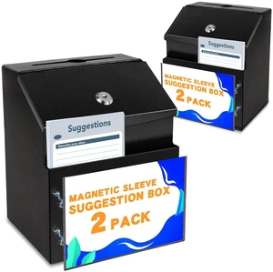 Suggestion Boxes with Magnetic Sign Holder, 2 Pack Donation Boxes Metal Wall Mounted Ballot for Fundraising and 50 Free Suggestion Cards, with 2 Keys 8.4 x 5.8 x 7.0 inch,Black Suggestion Boxes with Magnetic Sign Holder, 2 Pack Donation Boxes Metal Wall Mounted Ballot for Fundraising and 50 Free Suggestion Cards, with 2 Keys 8.4 x 5.8 x 7.0 inch,Black