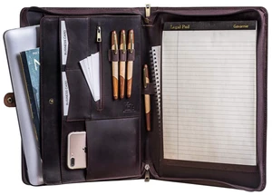 Genuine Leather Business Portfolio Padfolio Folder with Zipper for Men, Men's Leather Padfolio Folder for 13" Laptop, Business Portfolio for Letter Size Notepad, Graduation GiftDark Brown Genuine Leather Business Portfolio Padfolio Folder with Zipper for Men, Men's Leather Padfolio Folder for 13" Laptop, Business Portfolio for Letter Size Notepad, Graduation GiftDark Brown