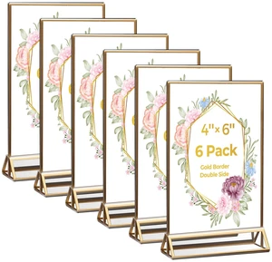 6 Pack Acrylic Sign Holder 4x6 Gold Frames, Wedding Table Number Holders Double Sided Vertical Clear Display Stand, Picture Holders for Tables, Menus, Flyers, Party and Office Decor 6 Pack Acrylic Sign Holder 4x6 Gold Frames, Wedding Table Number Holders Double Sided Vertical Clear Display Stand, Picture Holders for Tables, Menus, Flyers, Party and Office Decor