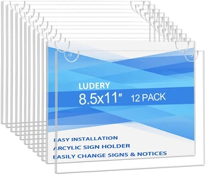 Acrylic Sign Holder 8.5 x 11 Horizontal, Wall Mount Document Holder, Clear Plastic Picture Frame with Tape Adhesive and Screws for Office, Home, Store, Restaurant - 12 Pack Acrylic Sign Holder 8.5 x 11 Horizontal, Wall Mount Document Holder, Clear Plastic Picture Frame with Tape Adhesive and Screws for Office, Home, Store, Restaurant - 12 Pack